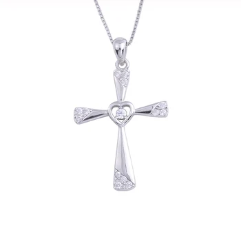 

925 Sterling Silver Zircon Heart Big Twill Cross Female Pendants Necklaces For Women Long Chain Collar Fashion Jewelry