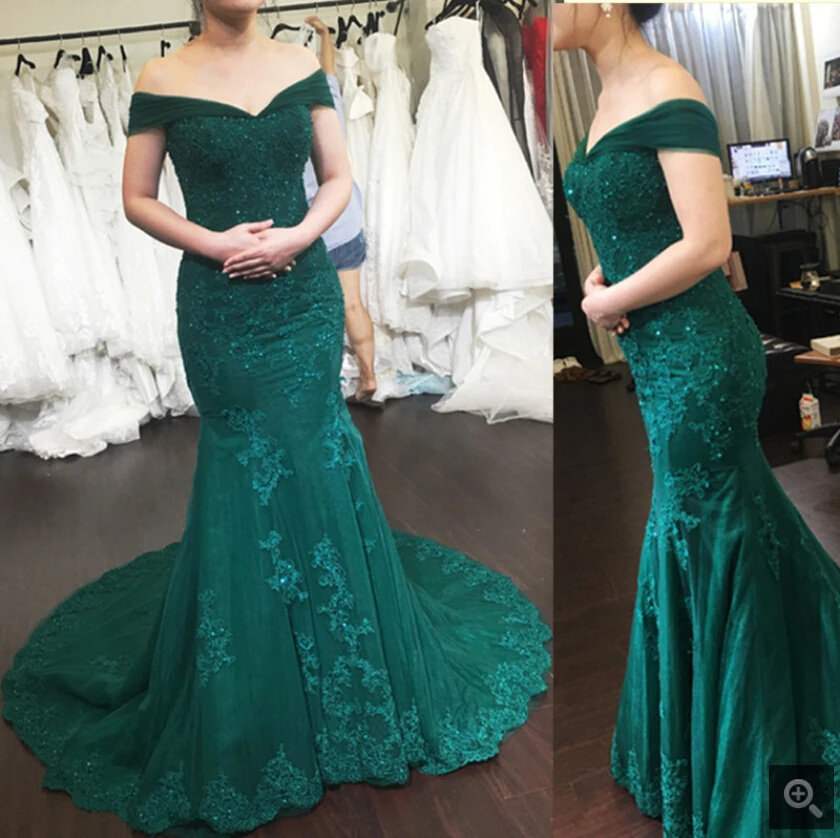 Robe de soiree темно-зеленое Русалка Кружева аппликации платье выпускного вечера с v-образным вырезом корт Поезд корсет вышитые бисером вечерние платья на выпускной