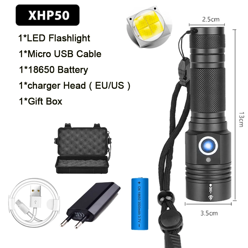 Самый мощный XHP90 светодиодный фонарик яркого масштабирования фонарь XHP50 USB Перезаряжаемые Лампа 18650 26650 для кемпинга - Испускаемый цвет: Package H