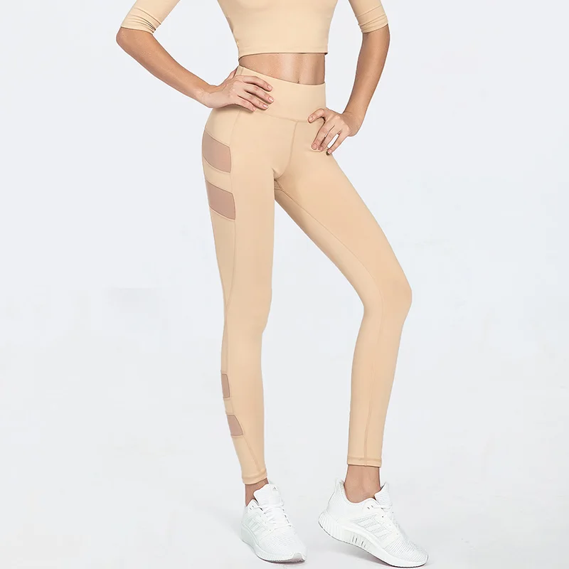 Yoga Pants Ladies Seamless Sports High Waist Tight Yoga Pants Fitness Abdominal Sports Leggings Mesh Gauze Stitching Yoga Pants