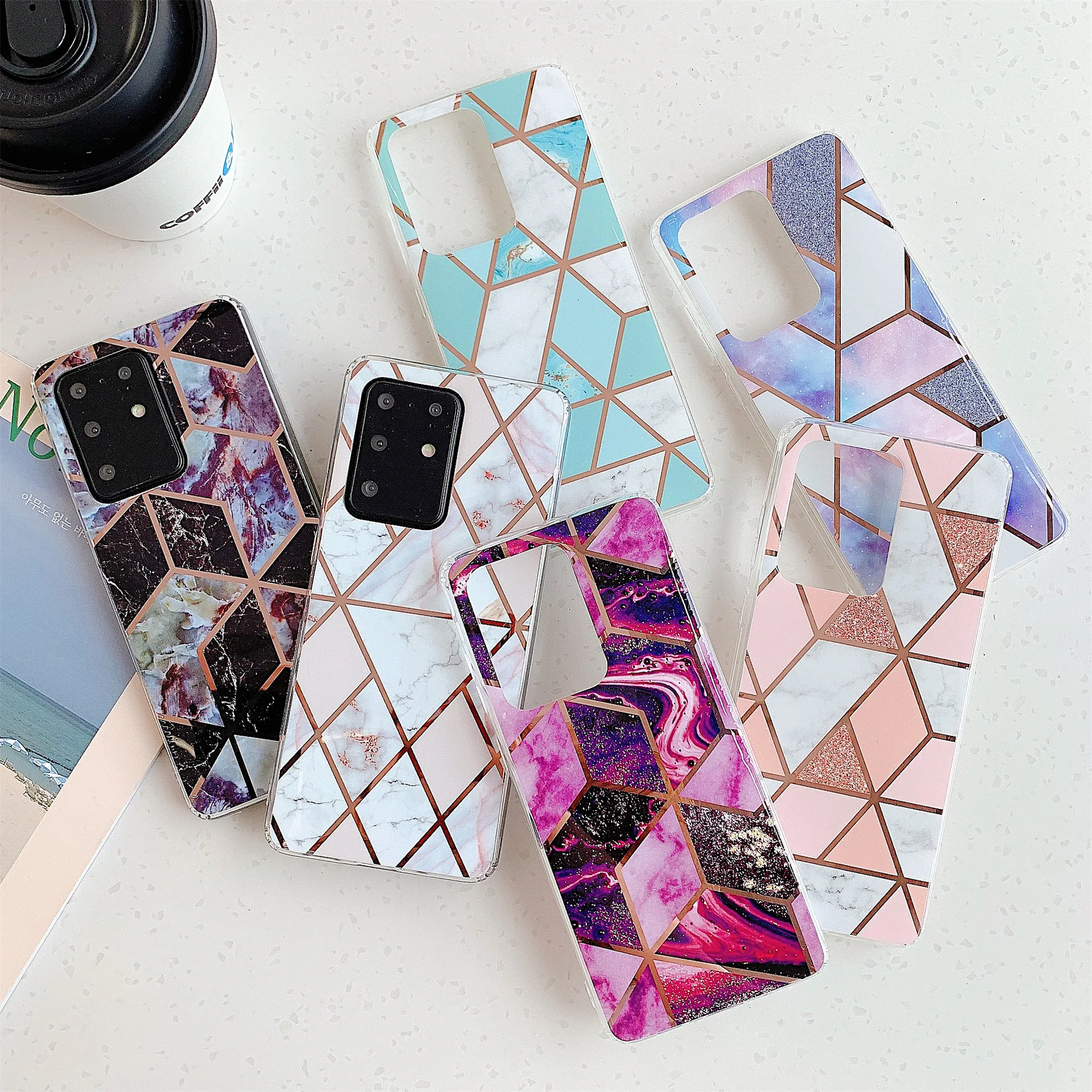 

Luxury Splice Marble For Samsung Galaxy S7 S7E S8 S9 S10 Plus S10e Electroplating Geometric Marble For Galaxy S20 Plus S20Ultra