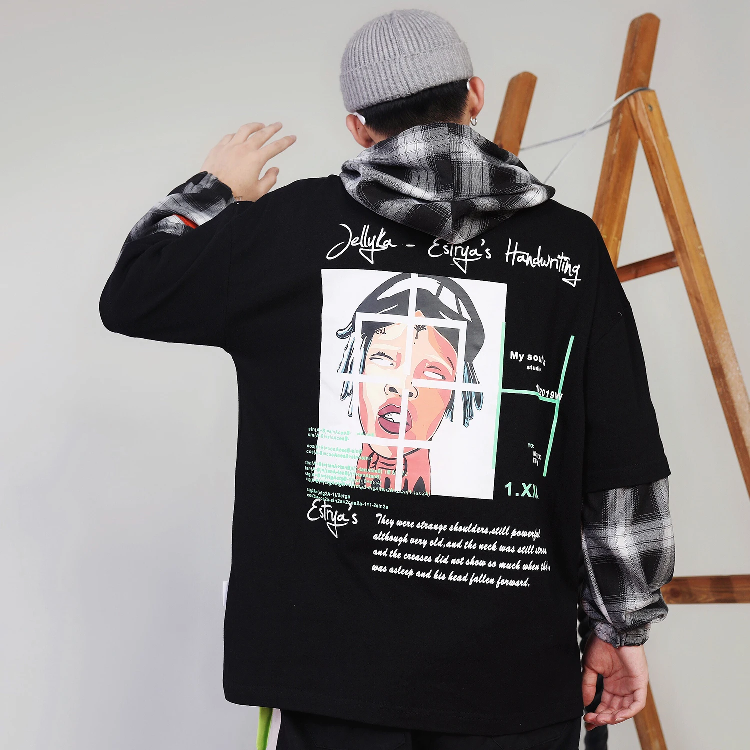 Aelfric Eden хип хоп плед письмо печатные толстовки с капюшоном мужские Harajuku повседневные Лоскутные пуловеры модные уличные толстовки