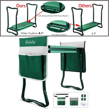 

Garden Kneeler and Seat Folding Stainless Steel Garden Stool with Tool Bag EVA Kneeling Pad Foldable Garden Bench Tool Gardening