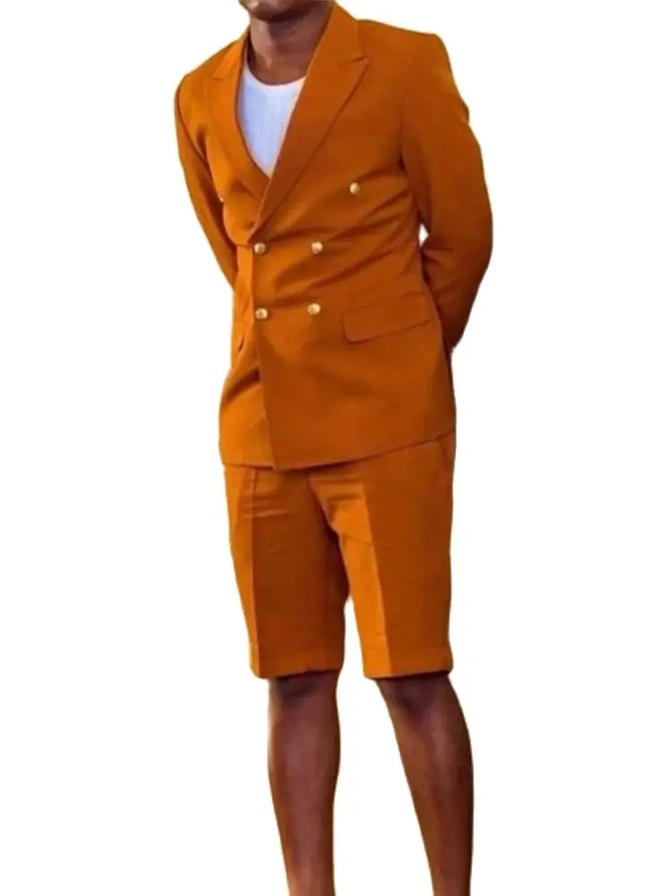 

Orange Coat Trousers Men Suit 2pcs Peak Lapel Blazer Trousers Business High-quality Men's Suit Wedding Costume(Jacket+Pants+Tie)