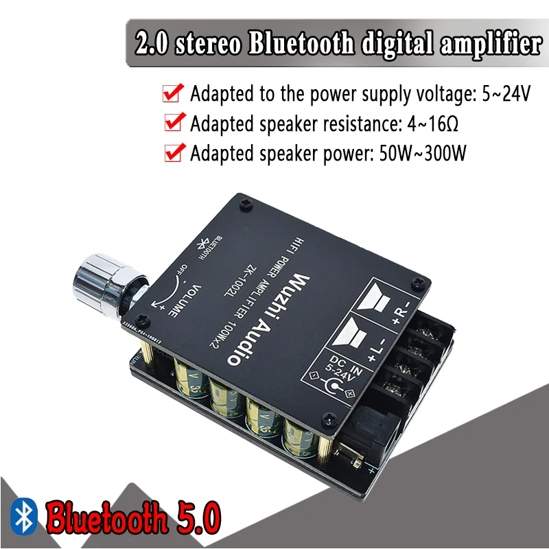 AEAK ZK-1002L TPA3116D2 100WX2 Мини Bluetooth 5,0 беспроводной аудио Мощность Цифровой усилитель доска стерео Amp DC 12 В 24 В
