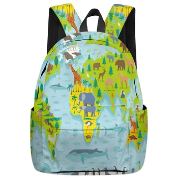 

Animal Map Cartoon Backpack College Students Laptop Backpack Book Bag Casual School Bag