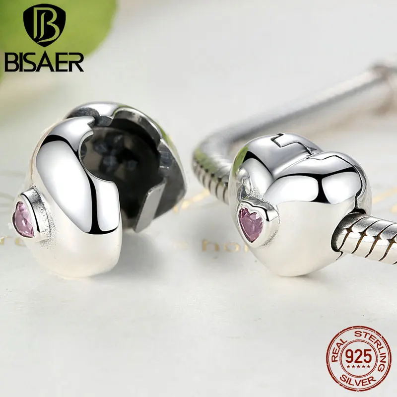 BISAER 925 пробы серебряный зажим сердце Снежинка Дерево листья вишня цветок бусины фиксатор подходит браслет серебро 925 ювелирные изделия