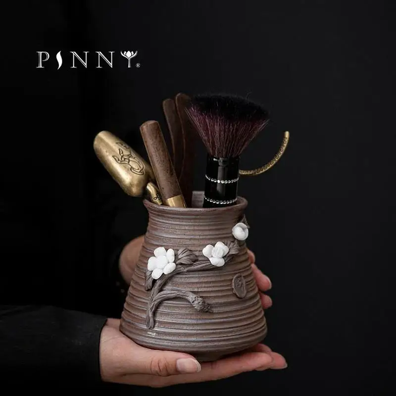 

PINNY Ceramic Vintage Plum Tea Accessories Handmade Flowers Kung Fu Tea Spoon Retro Tea Service Ebony Tea Clip