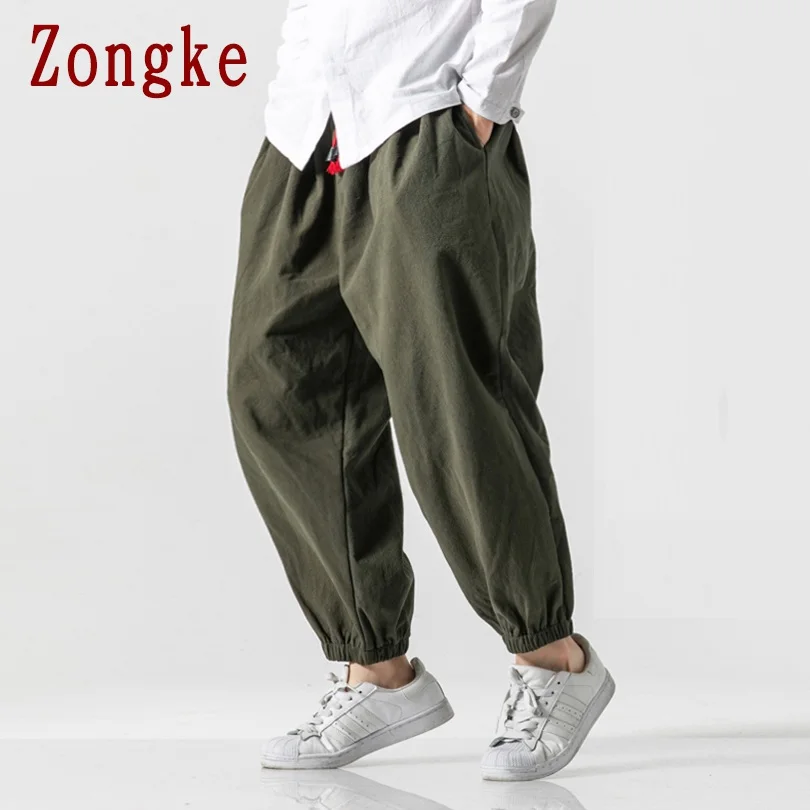 Zongke плотные льняные брюки, мужские брюки для бега, мужские брюки, уличная одежда, спортивные штаны, шаровары, мужские брюки, 5XL,, осень
