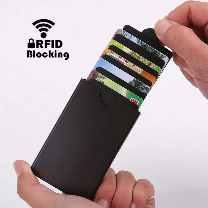 

2019 New Business ID Credit Card Holder Thin Aluminum alloy Wallets Pocket Case Bank Credit Card Case RFID Protection Card Box