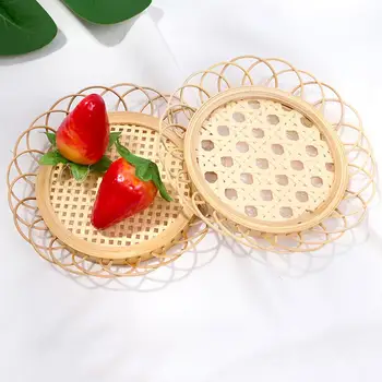 

Bamboo Woven Vintage Flower Shape Hollow Storage Basket Cup Coasters Sundries Organizer Container Home Table Decoration