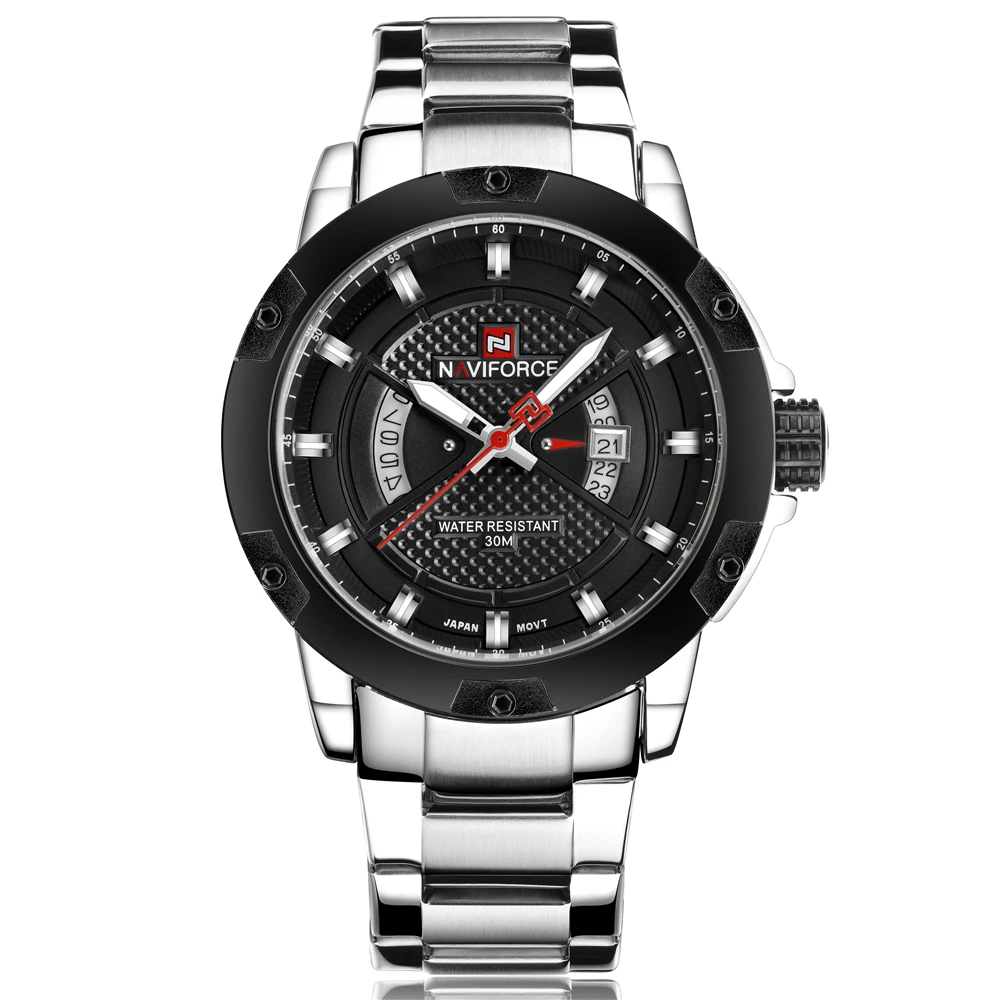 NAVIFORCE мужские часы Топ люксовый бренд для мужчин полный стальной час кварцевые часы Аналоговые водонепроницаемые спортивные армейские военные наручные часы - Цвет: NF9085SB