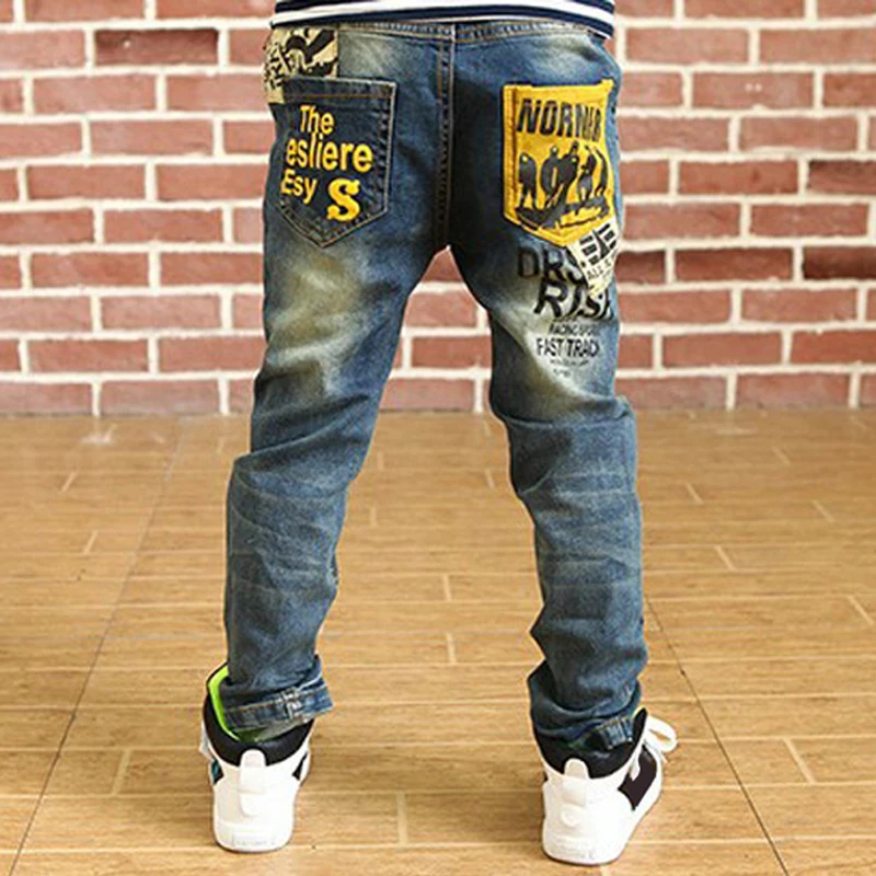 IENENS 5-13Y Boys Slim Straight Jeans Children Denim Long Pants