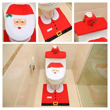 

3PCS Toilet Seat Cover Christmas Fancy Santa Claus Toilet Seat Cover And Rug Bathroom Set Christmas Decor коврик для туалета
