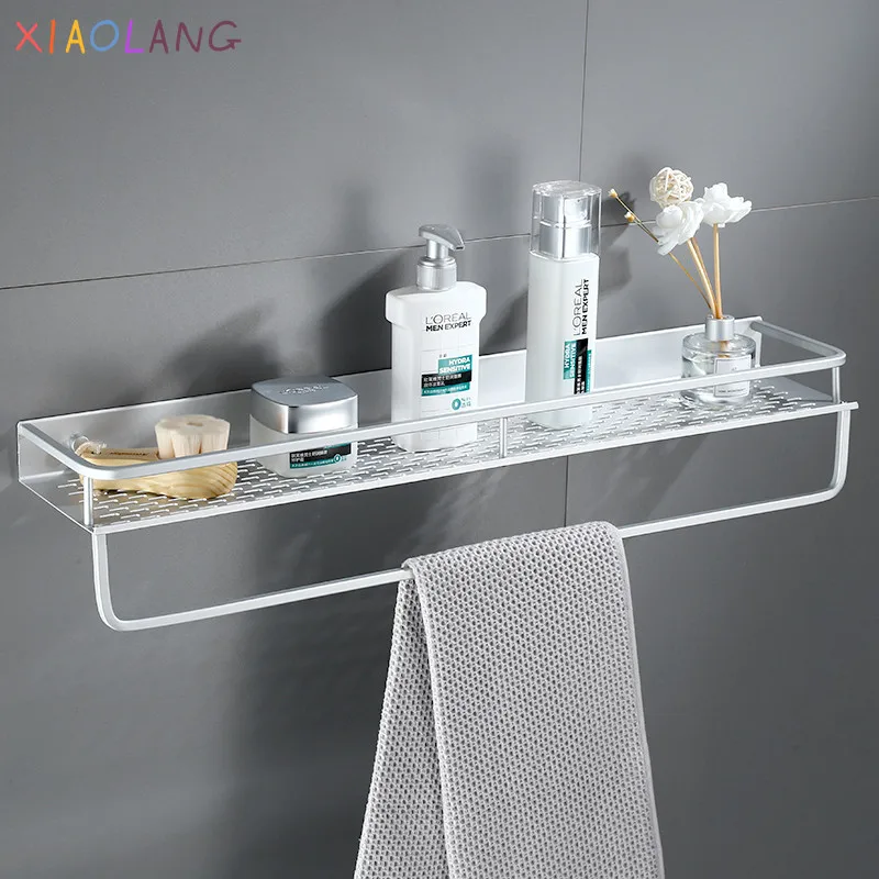 

Space Aluminum Bathroom Towel Shelf Shower Shampoo Soap Cosmetic Shelves Kitchen Condiment Storage Rack Bathroom Accessories