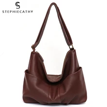 SC Роскошные итальянские кожаные сумки для женщин, повседневная большая сумка на плечо с длинным ремнем, женская сумка из натуральной кожи с передним карманом, сумка-хобо через плечо
