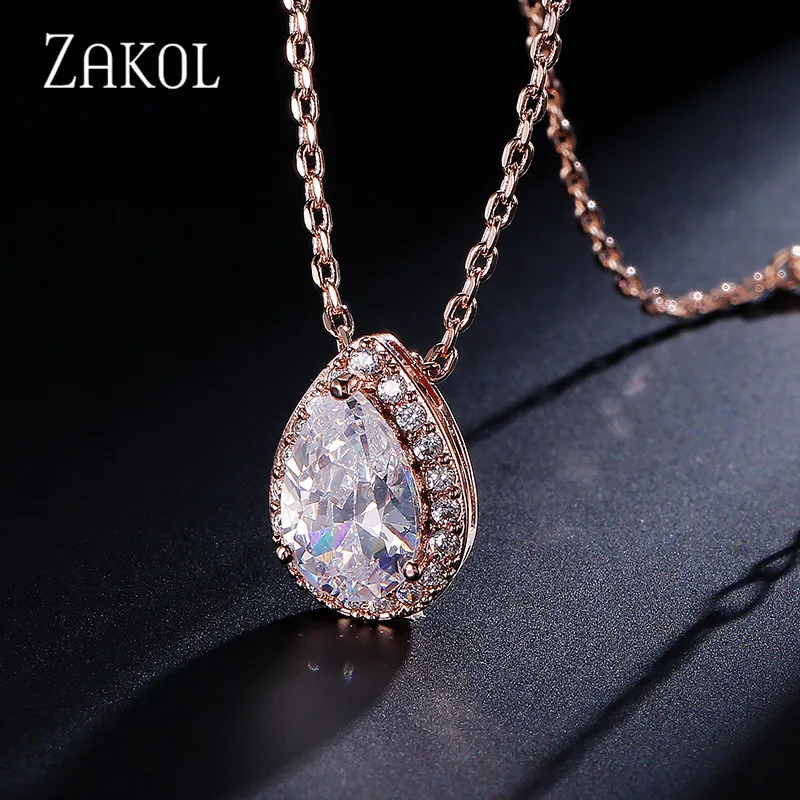 ZAKOL тренд капли воды CZ Циркон цепочка Кулон Ожерелья сверкающие циркония