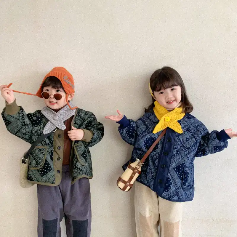 韓国スタイルの冬ガールズファッションレトロ花キルティング緩いジャケット1 6年子供特大ルースコート ダウン パーカー Aliexpress
