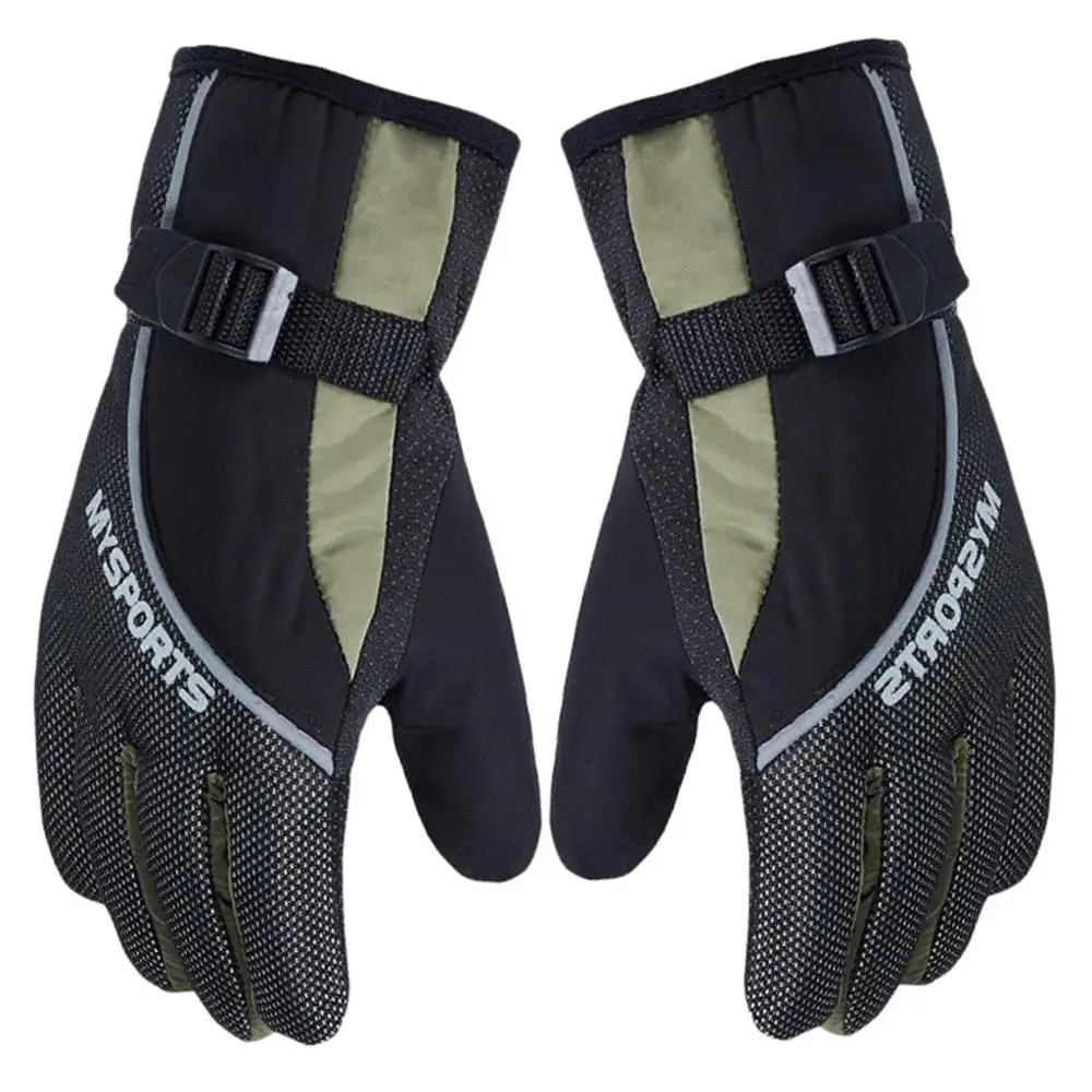 Зимние водонепроницаемые перчатки для лыжного спорта зимние ветрозащитные теплые флисовые перчатки унисекс мотоциклетные рукавицы полный палец противоскользящие термо - Цвет: Хаки