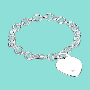 

Women's Dress Jewelry 925 Sterling Silver Heart Charm 8'' Thick Chain Lobster Clasp Bracelet For Women
