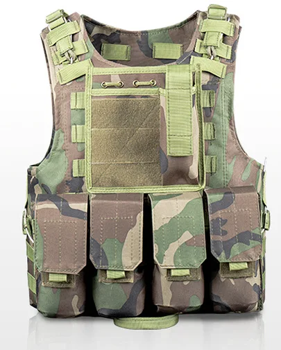 Woodland Camo Высокая плотность нейлон Регулируемый размер на заказ армейский боевой военный быстрый выпуск тактический жилет с 4 журналами система Molle - Цвет: Woodland Camo