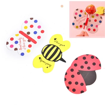 

50pcs/lot Candy Lollipop Decoration Gift Cute Bees Ladybug Butterfly Design Lollypop Card Lovely Props For Kid's Birthday Party