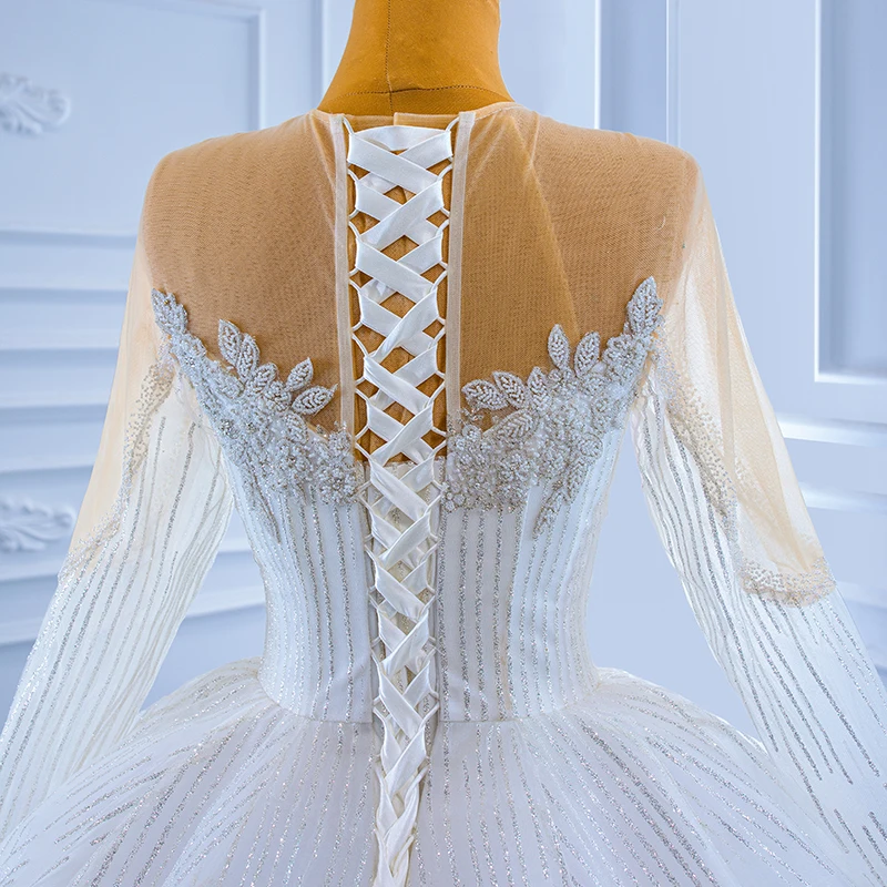 RSM67388 Shiny O Neck Wedding Party Dress With Glitters Beaded Long Sleeve Simple Wedding Dress Vistidos De Festa De Casamento 6