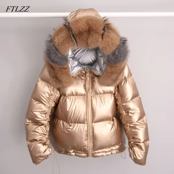 

FTLZZ Winter Jacket Women White Duck Down Jacket Big Aritificial Fur Outwear Waterproof Loose Coat Thick Warm Down Parka
