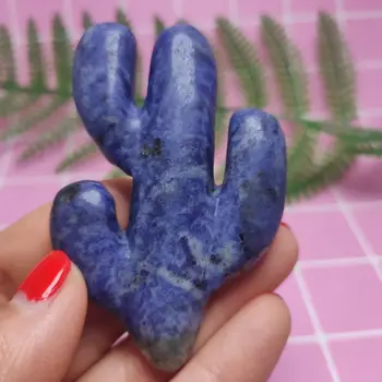

1pcs Natural lapis lazuli cactus raw stone hand-carved crystal handicraft home furnishing decorations hand playpcs