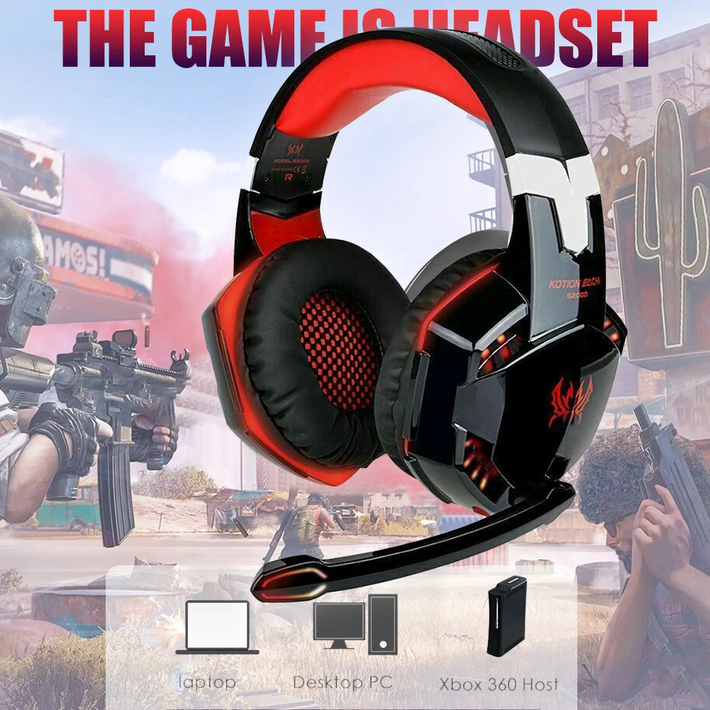 G2000 Gaming Headset For Laptop Desktop 3 5mm Wired Deep Bass Lighting Music Audio Sports Headphone with Microphone