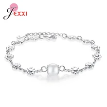 Luxury Adjustable Long 925 Sterling Silver Jewelry Plum Flower Cubic Zirconia Chain Bracelets For Women Anniversary Gifts Bijoux
