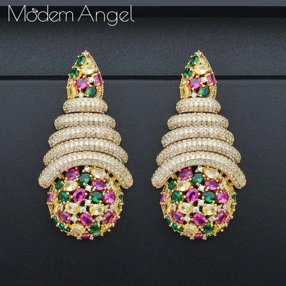 Multicolor ModemAngel известного бренда класса люкс твист ремень трендовые длинные серьги с цирконом Свадебные Обручение вечерние серьги dubai для женщин - Окраска металла: Multicolor
