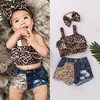 0-3Y Denim Outfits for Toddler Baby Girls Sleeveless Leopard Crop Tops vest Hipster Jean Pants Shorts 2022 Summer Clothes Set ► Photo 1/6
