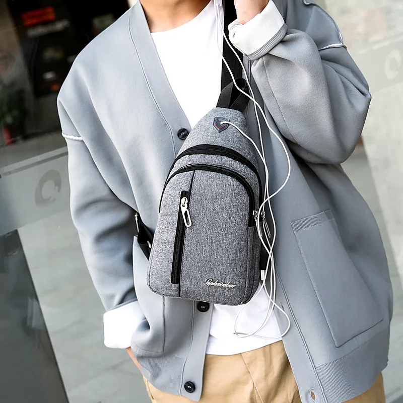 

Usb2019 Korean-style New Style Shoulder Bag Men Bag for Charging Sports Canvas Men's Chest Pack Outdoor Oblique Bag