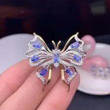 Грация бабочка муха Натуральный Синий сапфир брошь кулон натуральный драгоценный камень кулон два использования S925 серебро девушка леди вечерние ювелирные изделия