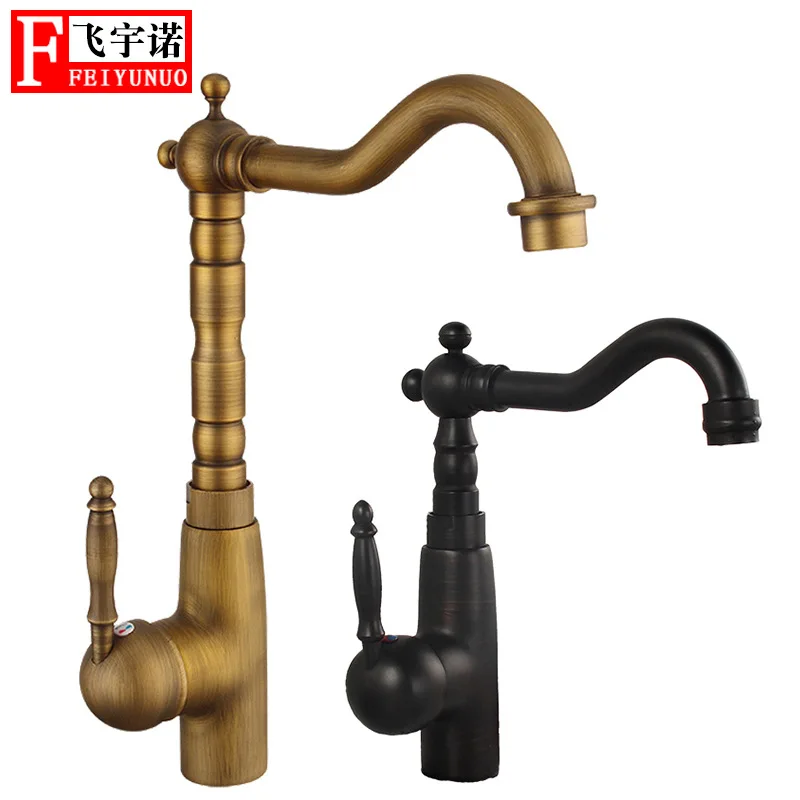 

Black And White With Pattern Faucet Copper Kitchen Washbasin Faucet Engineering Hotel Wholesale Rotatable Hot And Cold Mixing Fa