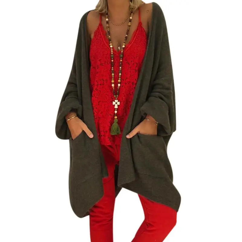 

Women Long Sleeved Fashion Cardigans With Pockets Casual Warm Sweater Loose V Neck Overcoat Cardigans NS