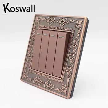 

Zinc Alloy Metal Panel 4 Gang 2 Way Pass Through Wall Switch Embossing Retro Luxury On / Off Light Switch AC 110~250V