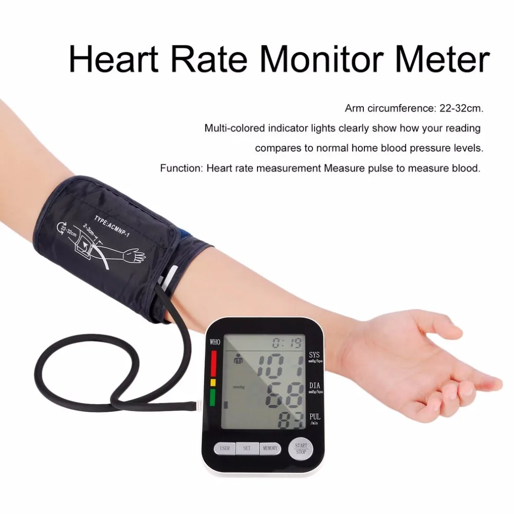 

Health Care LCD Digital Upper Arm Blood Pressure Monitor USB Rechargeable Sphygmomanometer Heart Rate Monitor Meter New Arrival