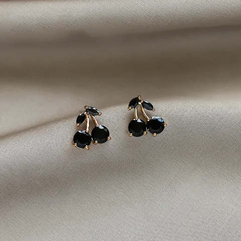 Red Cherry Ear Stud Cute Temperament Hipster Black Earrings Sweet Girl Heart Student Ear Stud