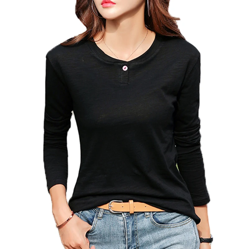 

Cotton Long Sleeve Lady Women T-Shirt Spring Autumn Female Blusa White Plus Size Fashion Top Tee T-shirts Casual Black Tops