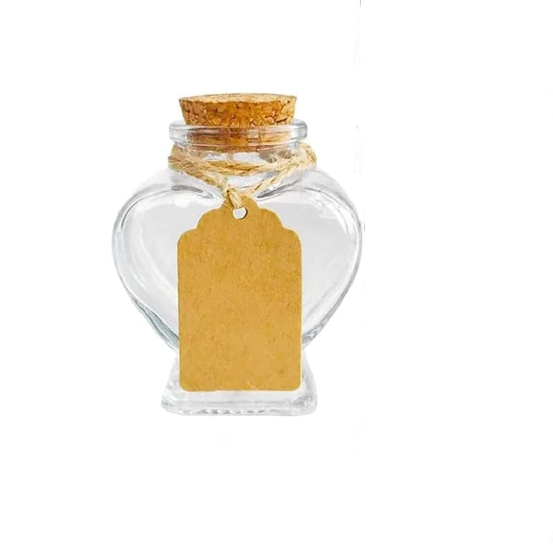 Pieces Heart Shaped Small Glass jars with Cork Lids, Glass Favor Jars for Wedding Decoration, DIY, Home, Party Favors 2
