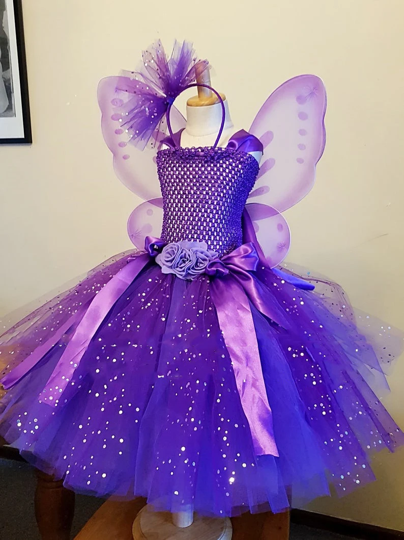Vestido De Tul Con Mariposas Y Cuello Redondo Para Niña (para