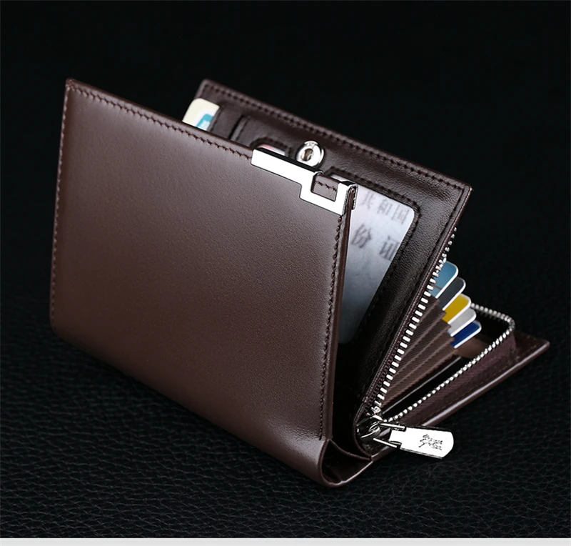 Мужские Короткие Бумажники, повседневные мужские бумажники из натуральной кожи, кошелек, стандартный держатель для карт, на молнии, Короткие Роскошные бумажники для мужчин