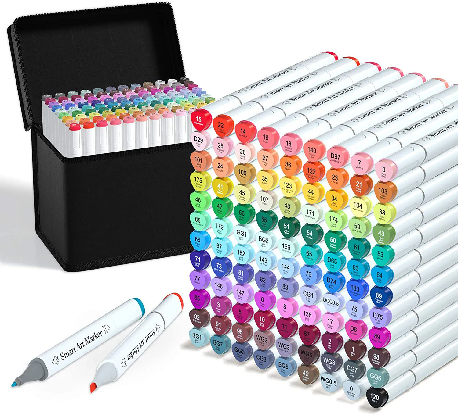 48 Colors Dual Tips Permanent Marker Pens Art Markers Set with Storage Box