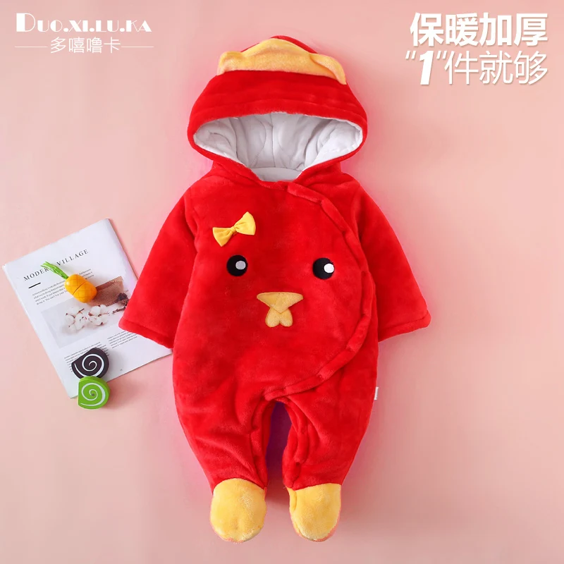 Newborn Winter Baby Jumpsuit Baby Girl small chicken Hooded For Infant Girl Unisex Baby Boy Rompers 3M 12M Kids Clothes