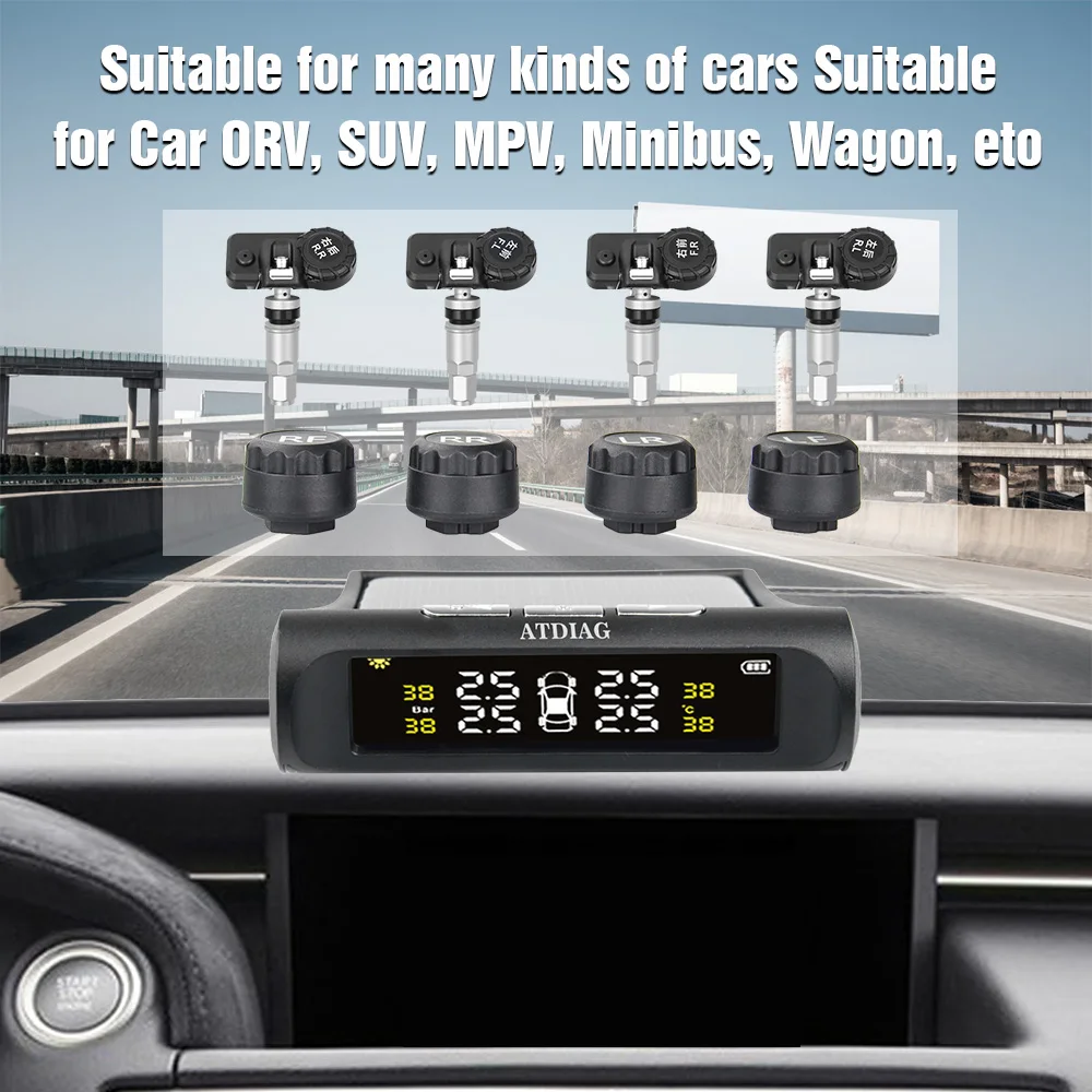 Smart TPMS Car Tire Pressure Alarm Monitor System 4 Sensors Display Solar Intelligent Tyre Pressure Temperature Warning