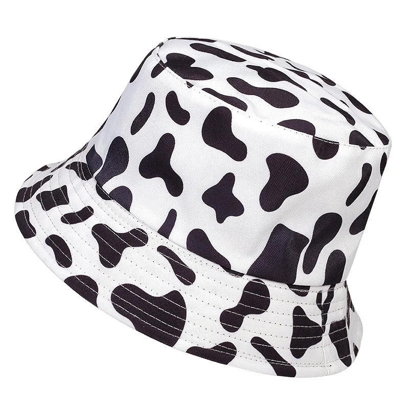 New Fashion Black White Cow Pattern Plaid Bucket Hats For Men Women Reversible Summer Fisherman Fishing hat Gorras