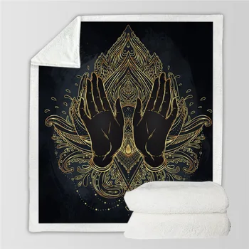 

Gold Black Hand Warm Blanket Bohemian Mandala Sherpa Fleece Blanket Kids Adult Home Sofa Bed Cover TV Office Travel Blanket