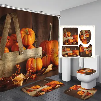 

Shower Curtain, Bathroom Curtains Accessories-Thanks Giving Festival,Corn,Maple leaf, pumpkin, rooster, apple,Decorations